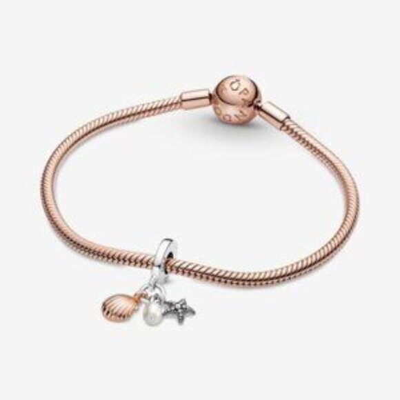 Pandora Freshwater Cultured Pearl, Starfish & Shell Triple Dangle Charm - Picture 5 of 6